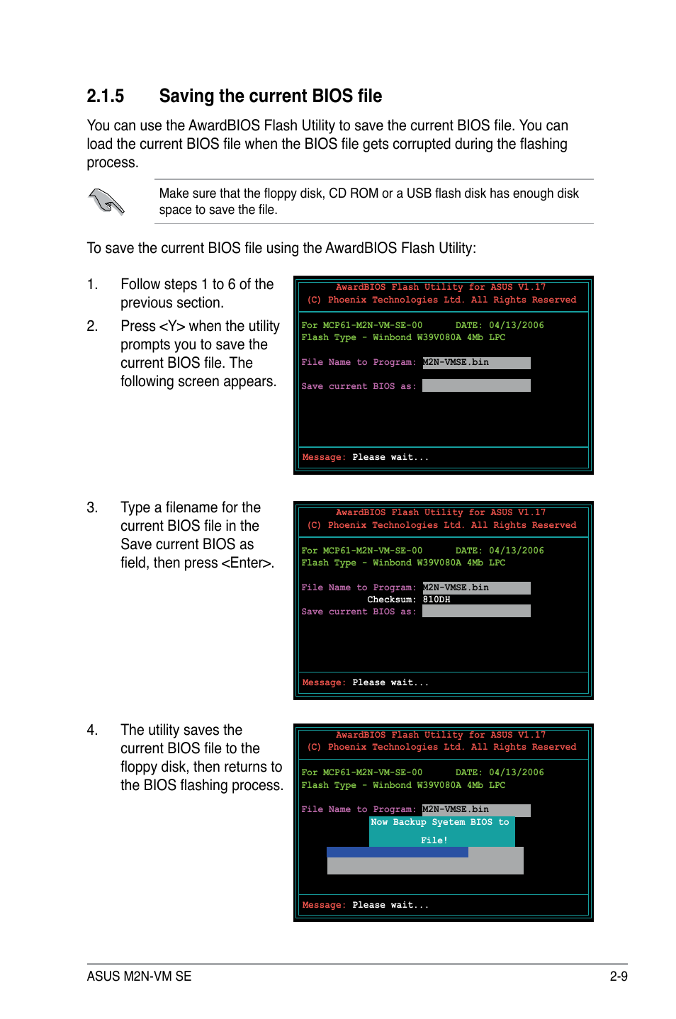5 saving the current bios file | Asus M2N-VM SE User Manual | Page 57 / 102