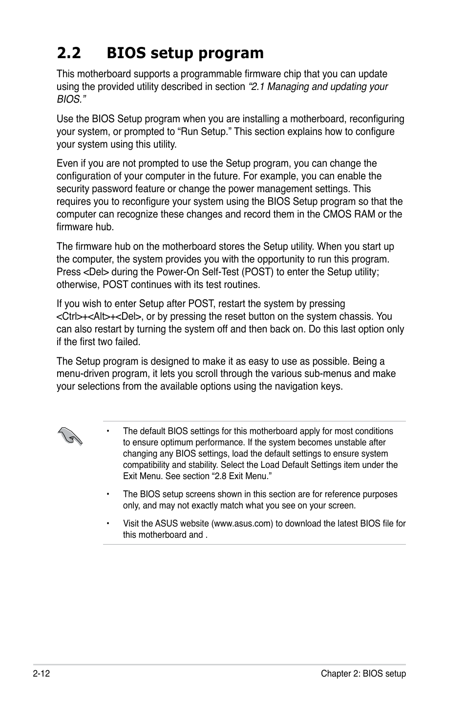 2 bios setup program | Asus M2N-VM SE User Manual | Page 60 / 102