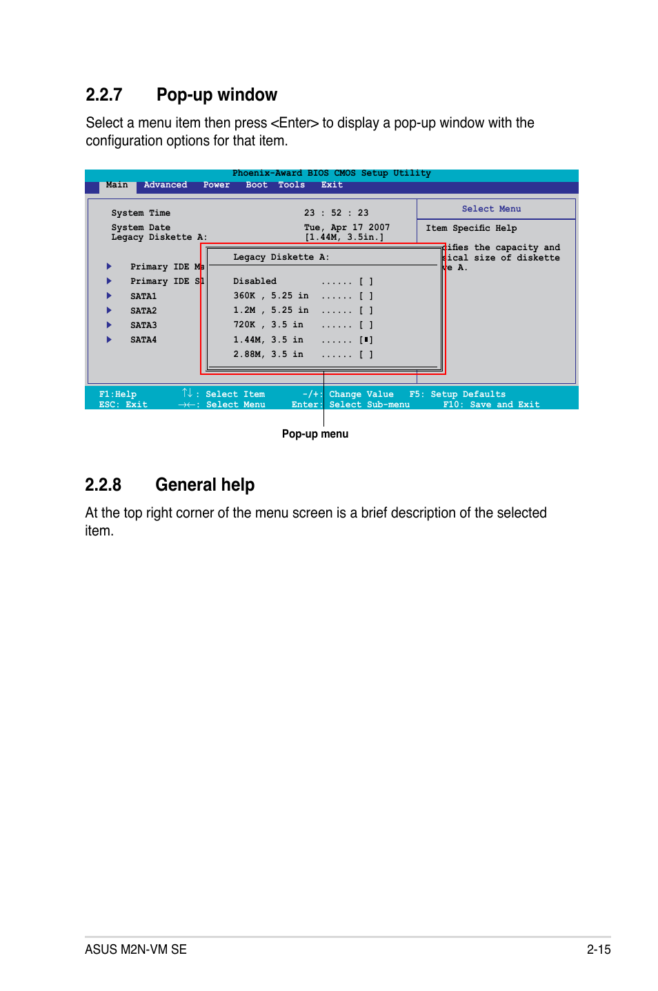 Pop-up.window, General.help | Asus M2N-VM SE User Manual | Page 63 / 102