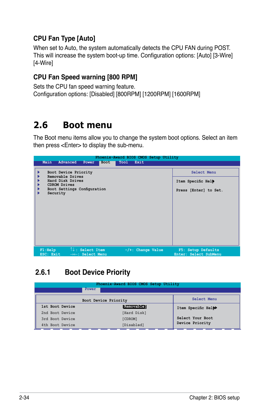 6 boot menu, Boot.device.priority, Cpu.fan.type.[auto | Cpu.fan.speed.warning.[800.rpm | Asus M2N-VM SE User Manual | Page 82 / 102