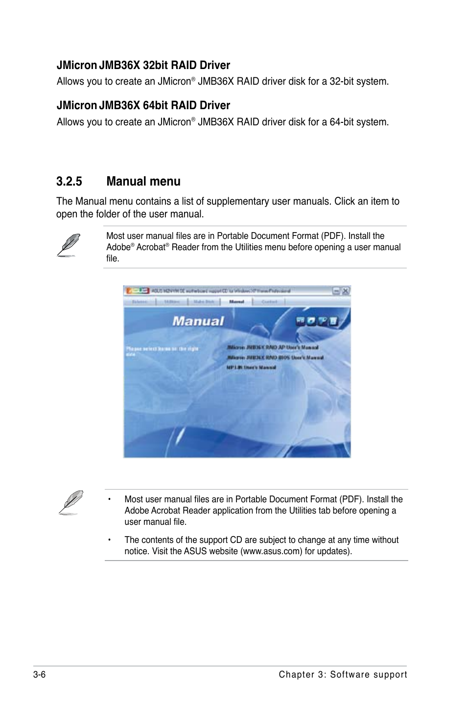 Manual.menu, Jmicron, Jmb36x.32bit.raid.driver | Jmb36x.64bit.raid.driver | Asus M2N-VM SE User Manual | Page 98 / 102