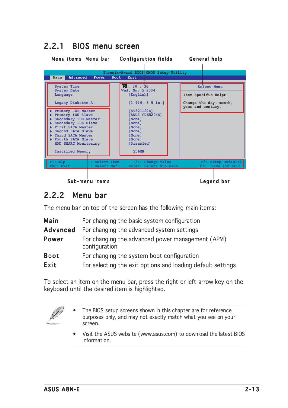 2 menu bar menu bar menu bar menu bar menu bar | Asus A8N-E User Manual | Page 59 / 120