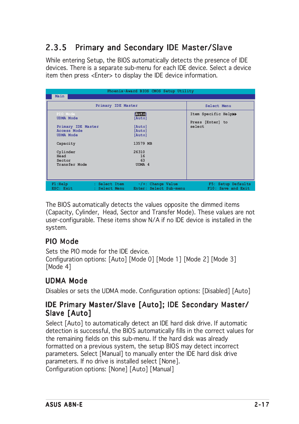 Pio mode, Udma mode | Asus A8N-E User Manual | Page 63 / 120