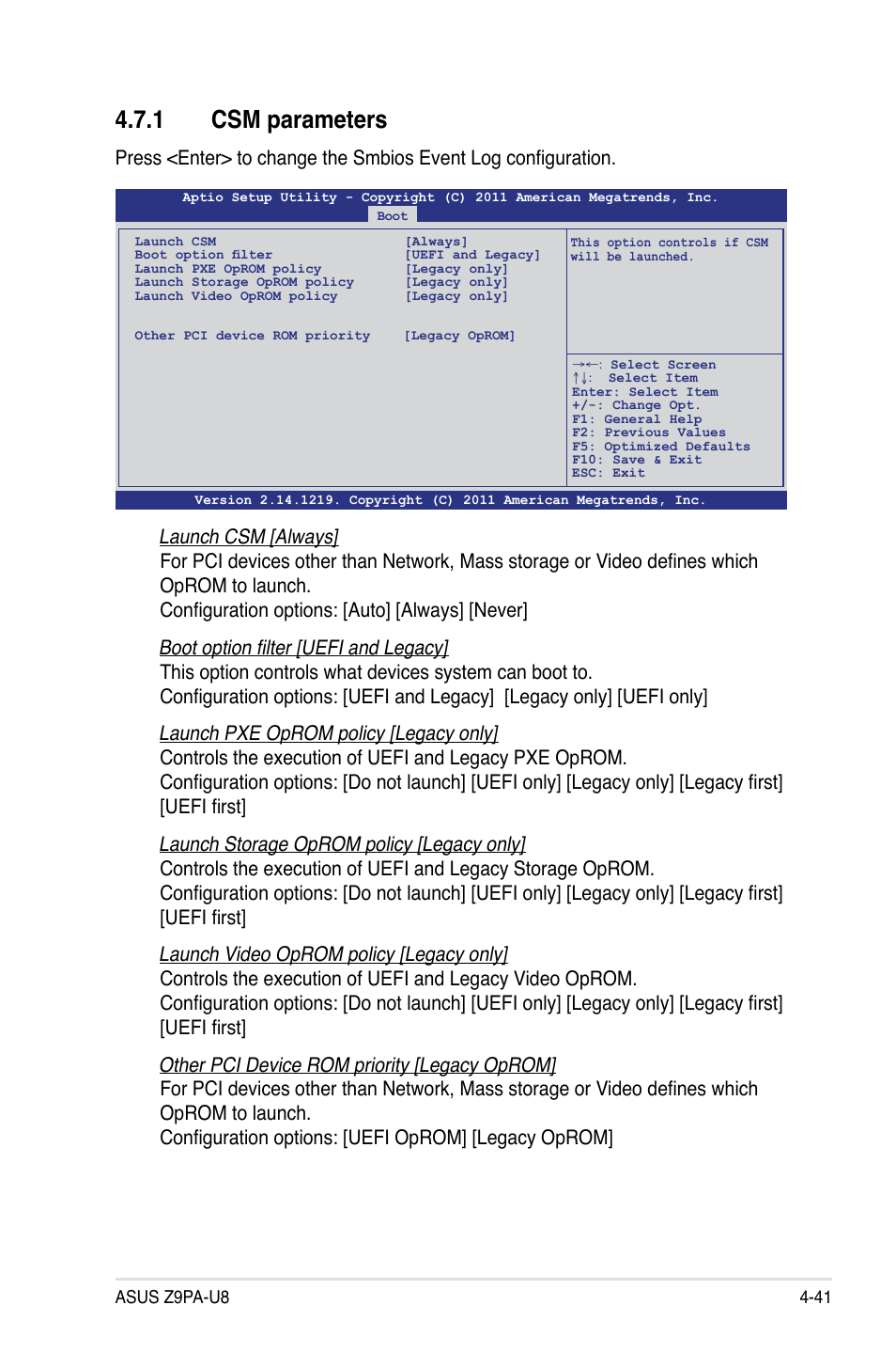 1 csm parameters, Csm parameters -41 | Asus Z9PA-U8 User Manual | Page 103 / 188