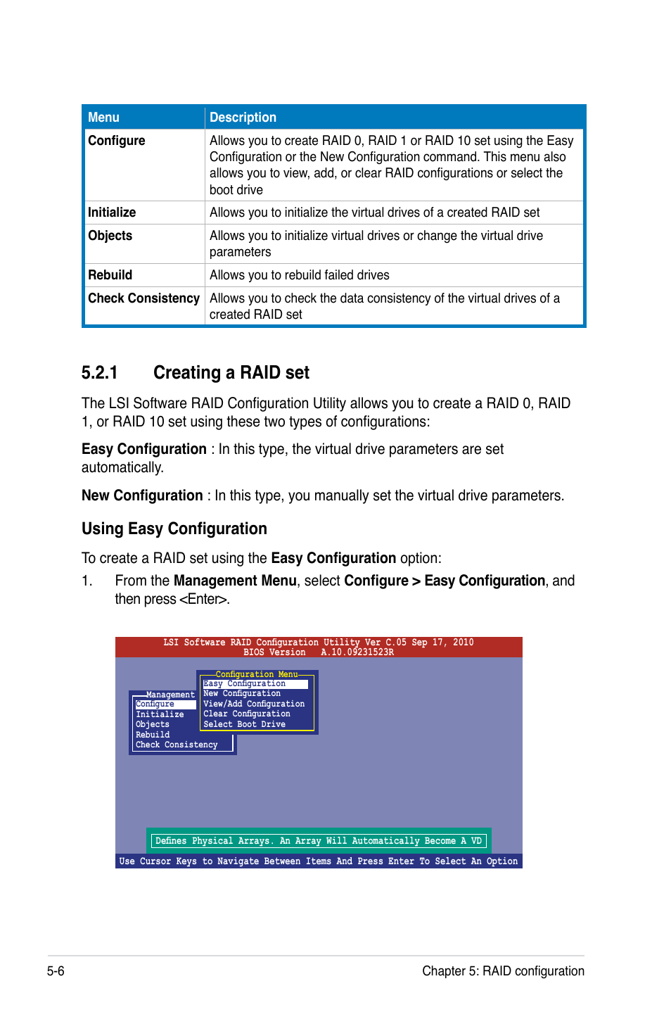 1 creating a raid set, Creating a raid set -6, Using easy configuration | Asus Z9PA-U8 User Manual | Page 114 / 188