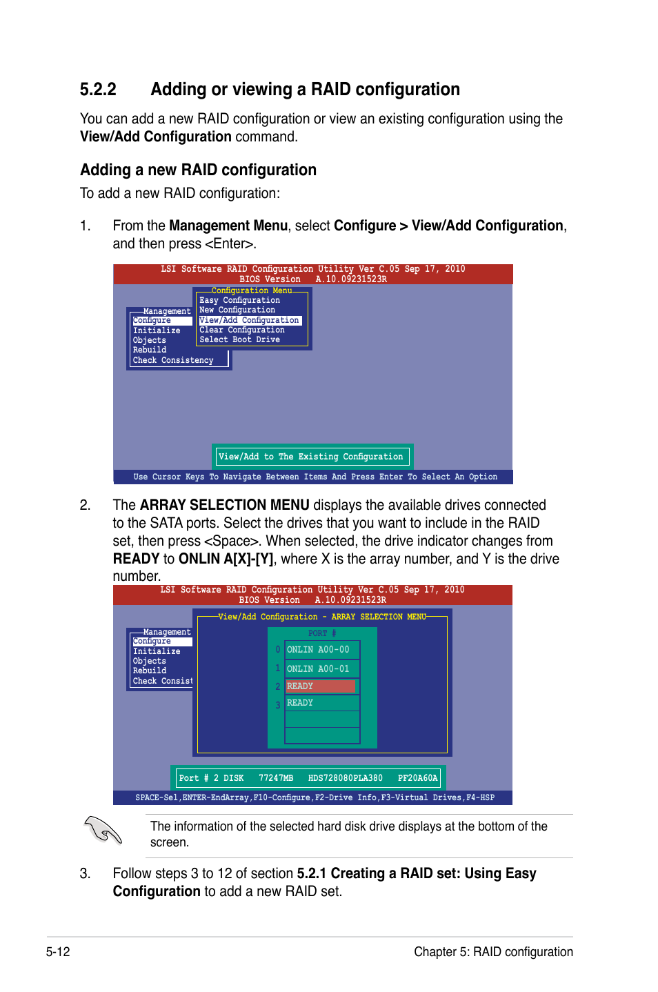 2 adding or viewing a raid configuration, Adding or viewing a raid configuration -12, Adding a new raid configuration | Asus Z9PA-U8 User Manual | Page 120 / 188