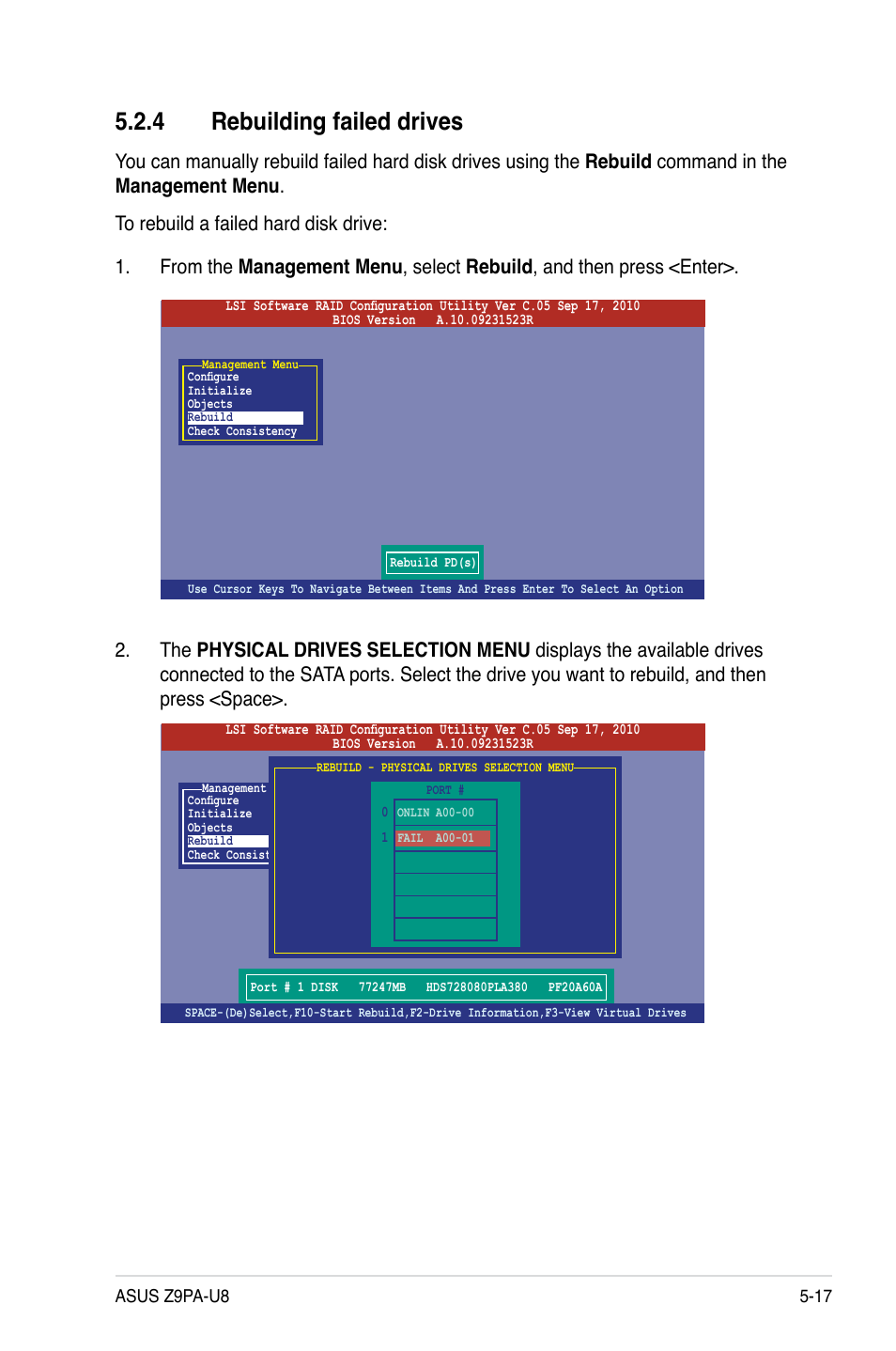 4 rebuilding failed drives, Rebuilding failed drives -17 | Asus Z9PA-U8 User Manual | Page 125 / 188