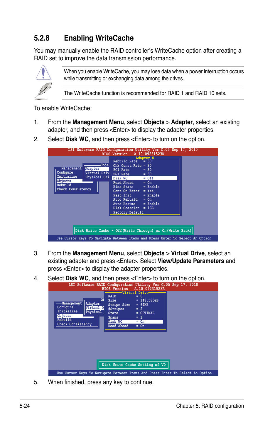 8 enabling writecache, Enabling writecache -24 | Asus Z9PA-U8 User Manual | Page 132 / 188