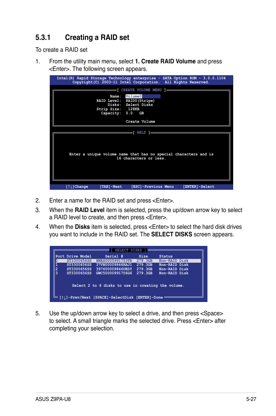 1 creating a raid set, Creating a raid set -27 | Asus Z9PA-U8 User Manual | Page 135 / 188