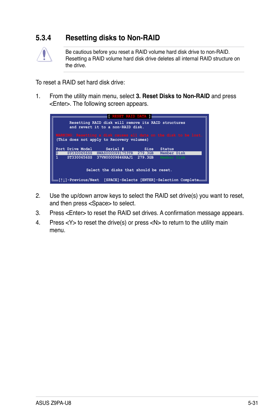 4 resetting disks to non-raid, Resetting disks to non-raid -31 | Asus Z9PA-U8 User Manual | Page 139 / 188