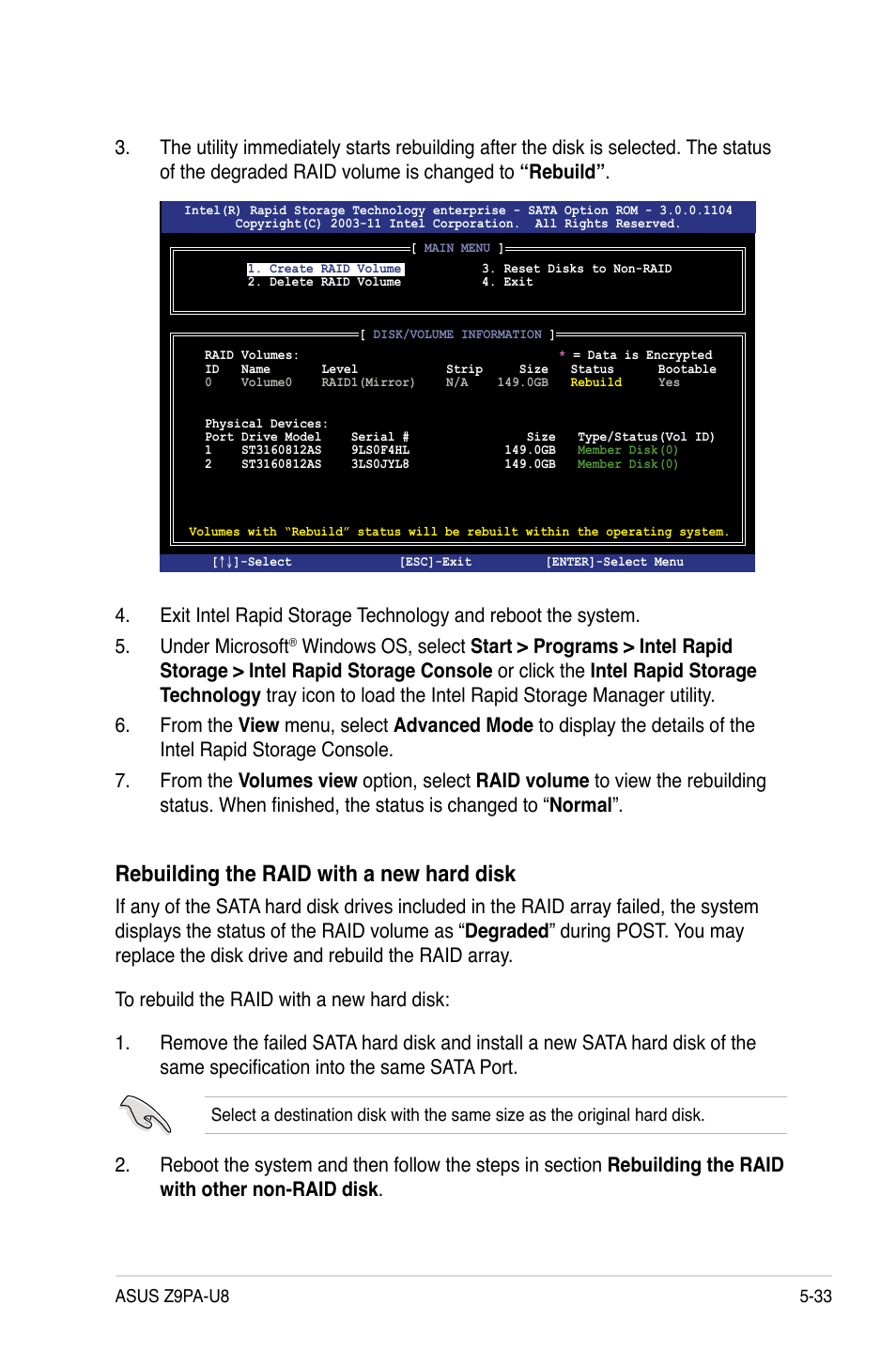 Rebuilding the raid with a new hard disk | Asus Z9PA-U8 User Manual | Page 141 / 188