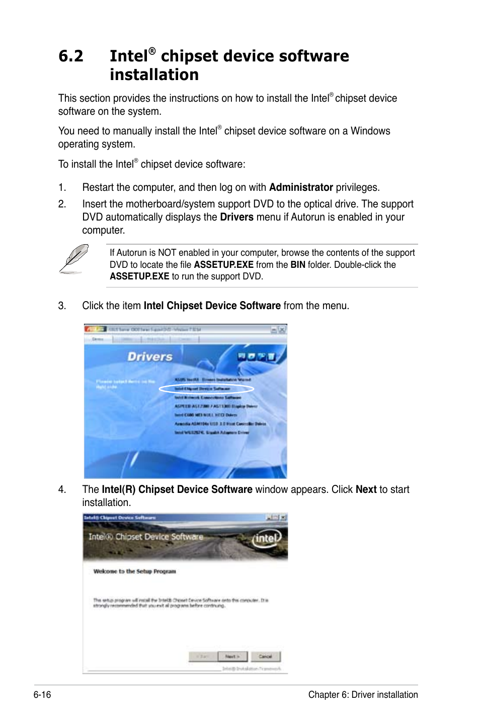 2 intel® chipset device software installation, Intel, Chipset device software installation -16 | 2 intel, Chipset device software installation | Asus Z9PA-U8 User Manual | Page 164 / 188