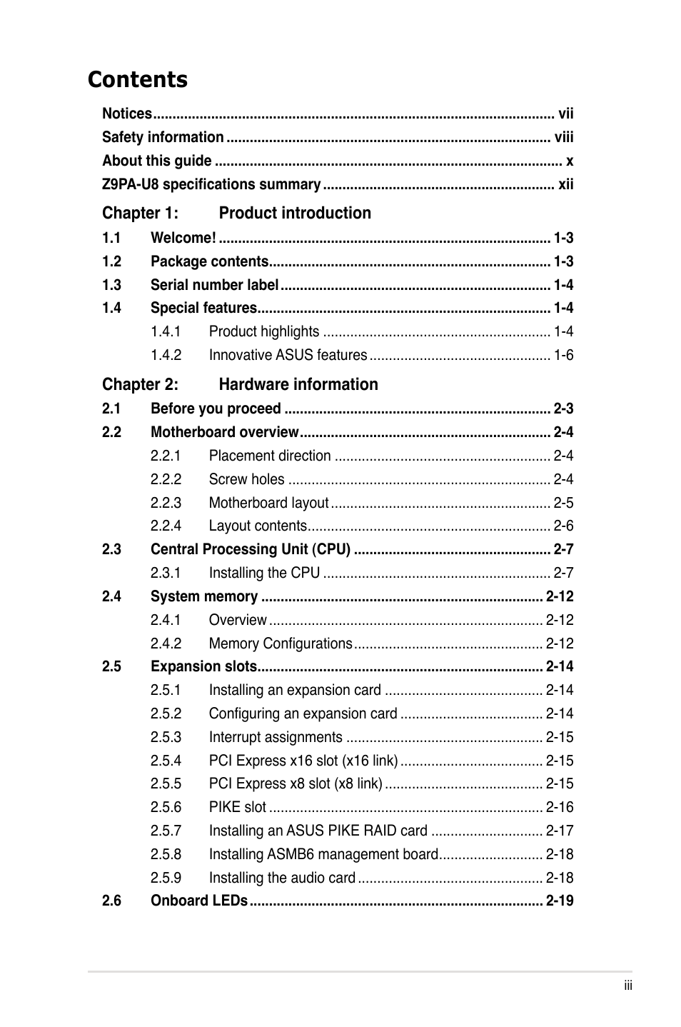 Asus Z9PA-U8 User Manual | Page 3 / 188