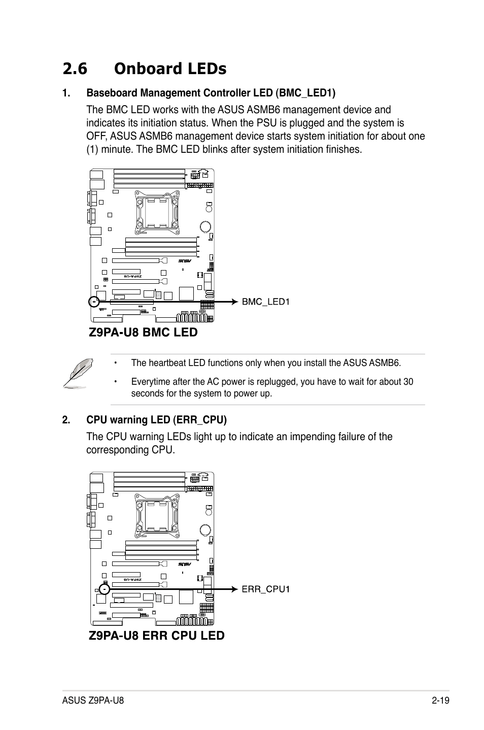 6 onboard leds, Onboard leds -19, Onboard leds -2-19 | Asus Z9PA-U8 User Manual | Page 39 / 188