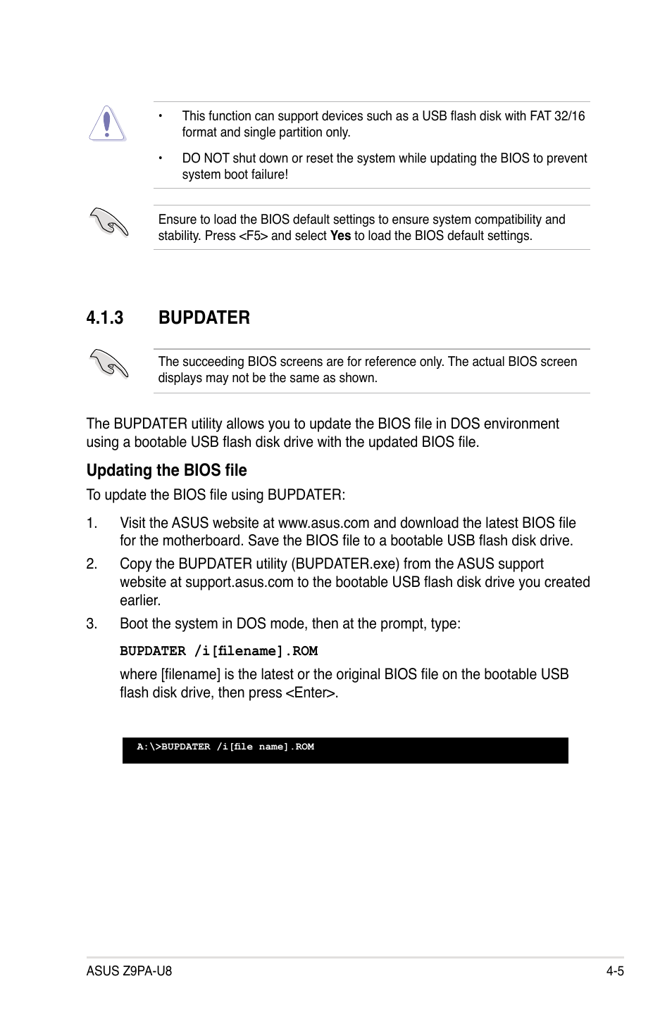 3 bupdater, Bupdater -5, Updating the bios file | Asus Z9PA-U8 User Manual | Page 67 / 188