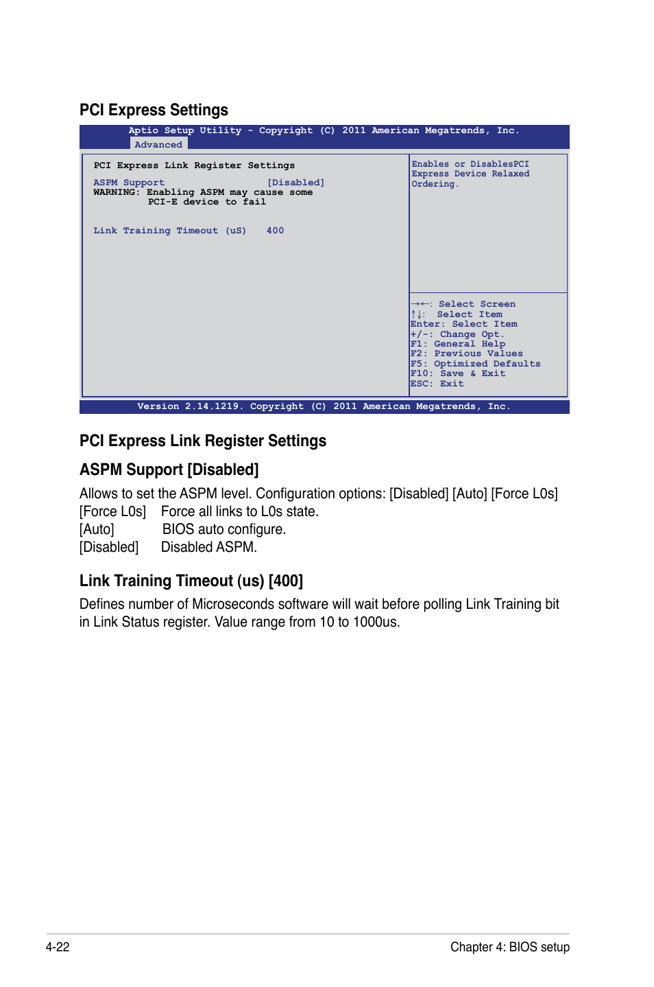 Pci express settings, Link training timeout (us) [400 | Asus Z9PA-U8 User Manual | Page 84 / 188