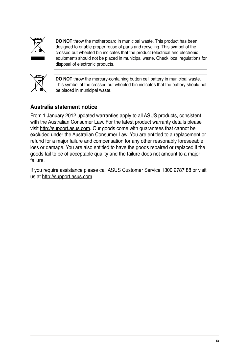 Australia statement notice | Asus Z9PA-U8 User Manual | Page 9 / 188