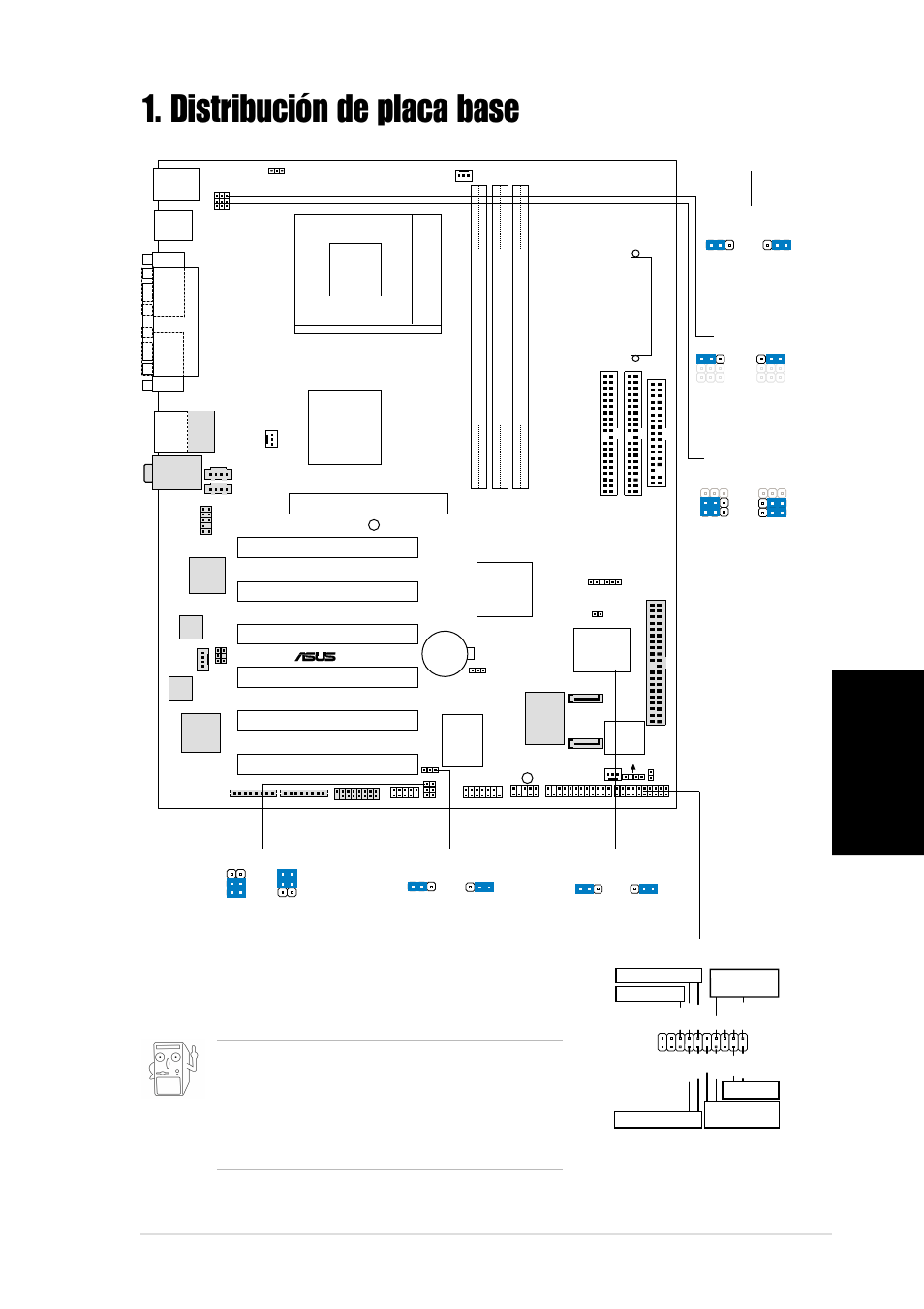 Distribución de placa base, Espa ñ ol, Placa base asus a7v8x | Via kt400, Pci1, Super i/o, Chipset socket 462, Panel1, A7v8x | Asus A7V8X User Manual | Page 11 / 16