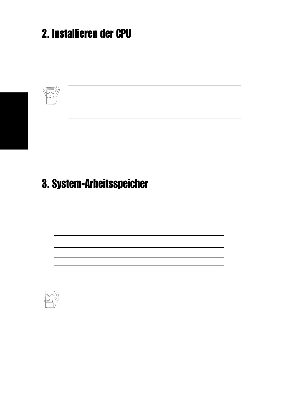 System-arbeitsspeicher, Installieren der cpu, Konfiguration des arbeitsspeichers | Asus A7V8X User Manual | Page 6 / 16