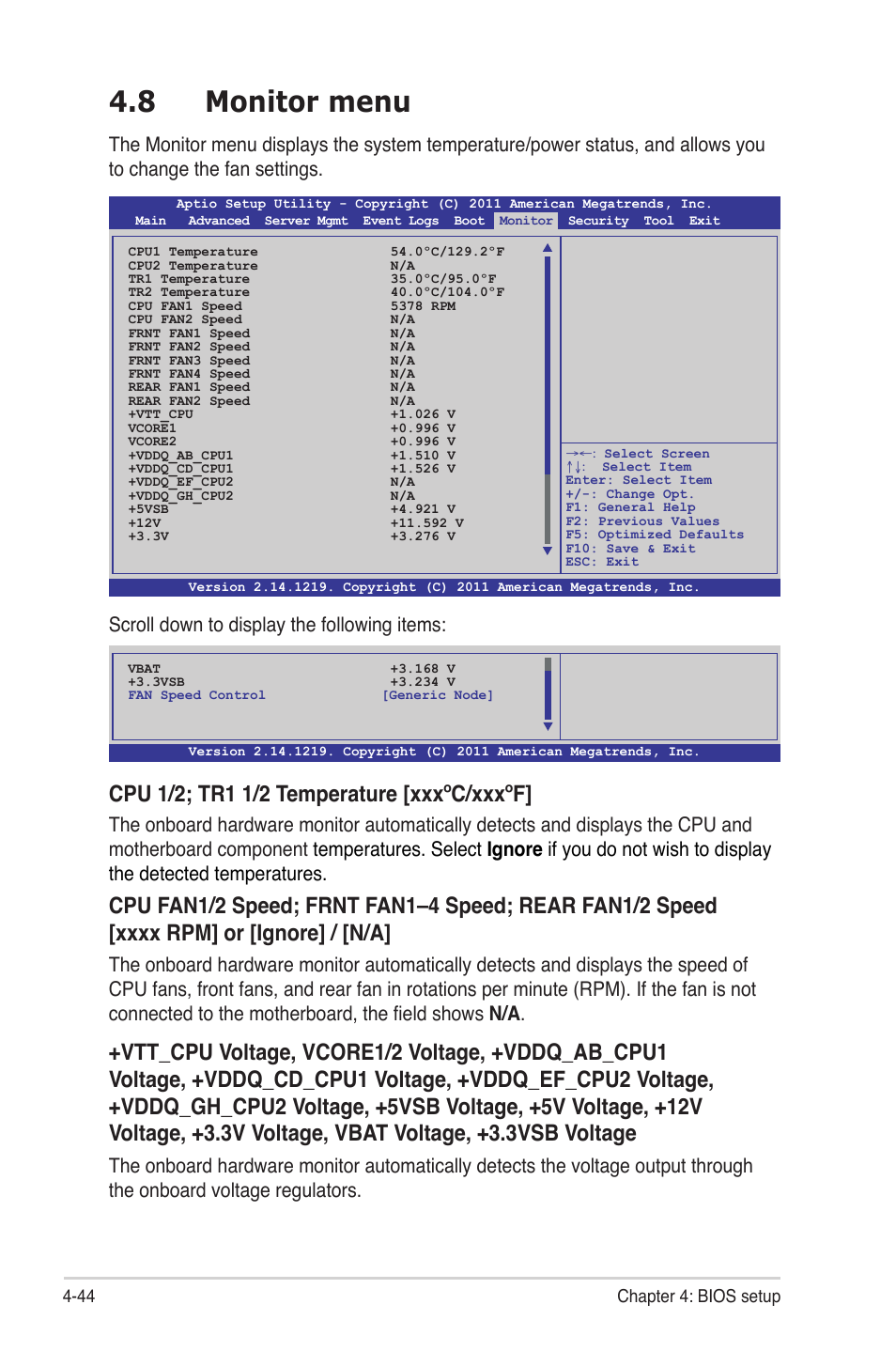 8 monitor menu, Monitor menu -44 | Asus Z9PE-D16 User Manual | Page 100 / 184