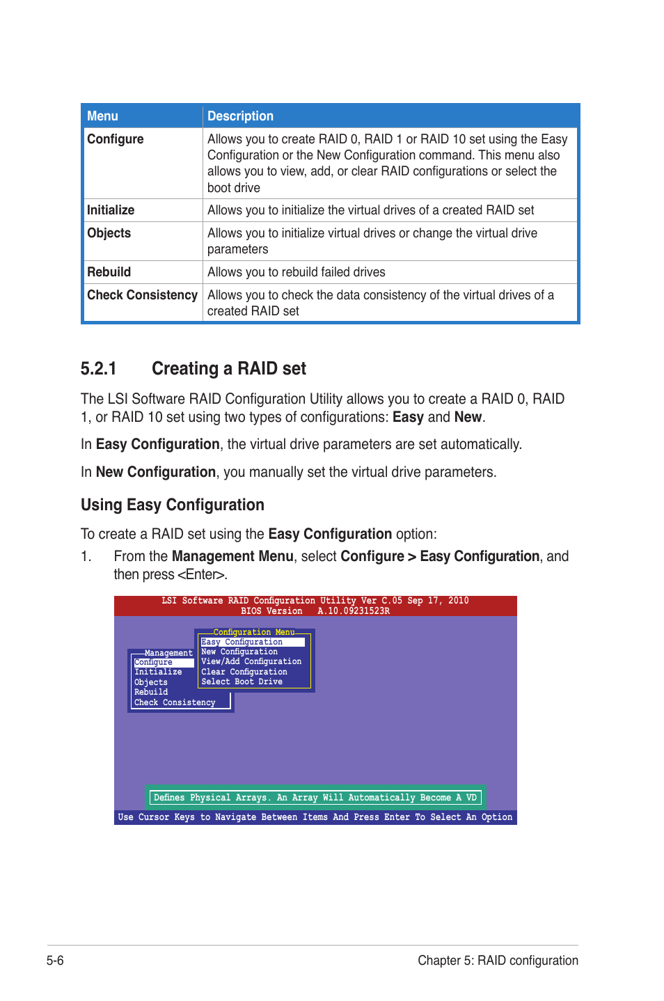 1 creating a raid set, Creating a raid set -6, Using easy configuration | Asus Z9PE-D16 User Manual | Page 110 / 184