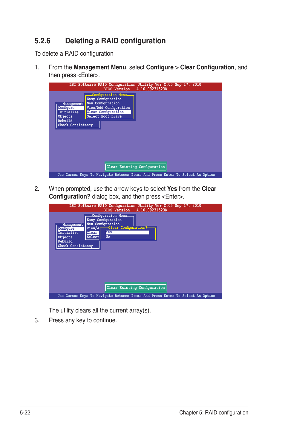 6 deleting a raid configuration, Deleting a raid configuration -22 | Asus Z9PE-D16 User Manual | Page 126 / 184