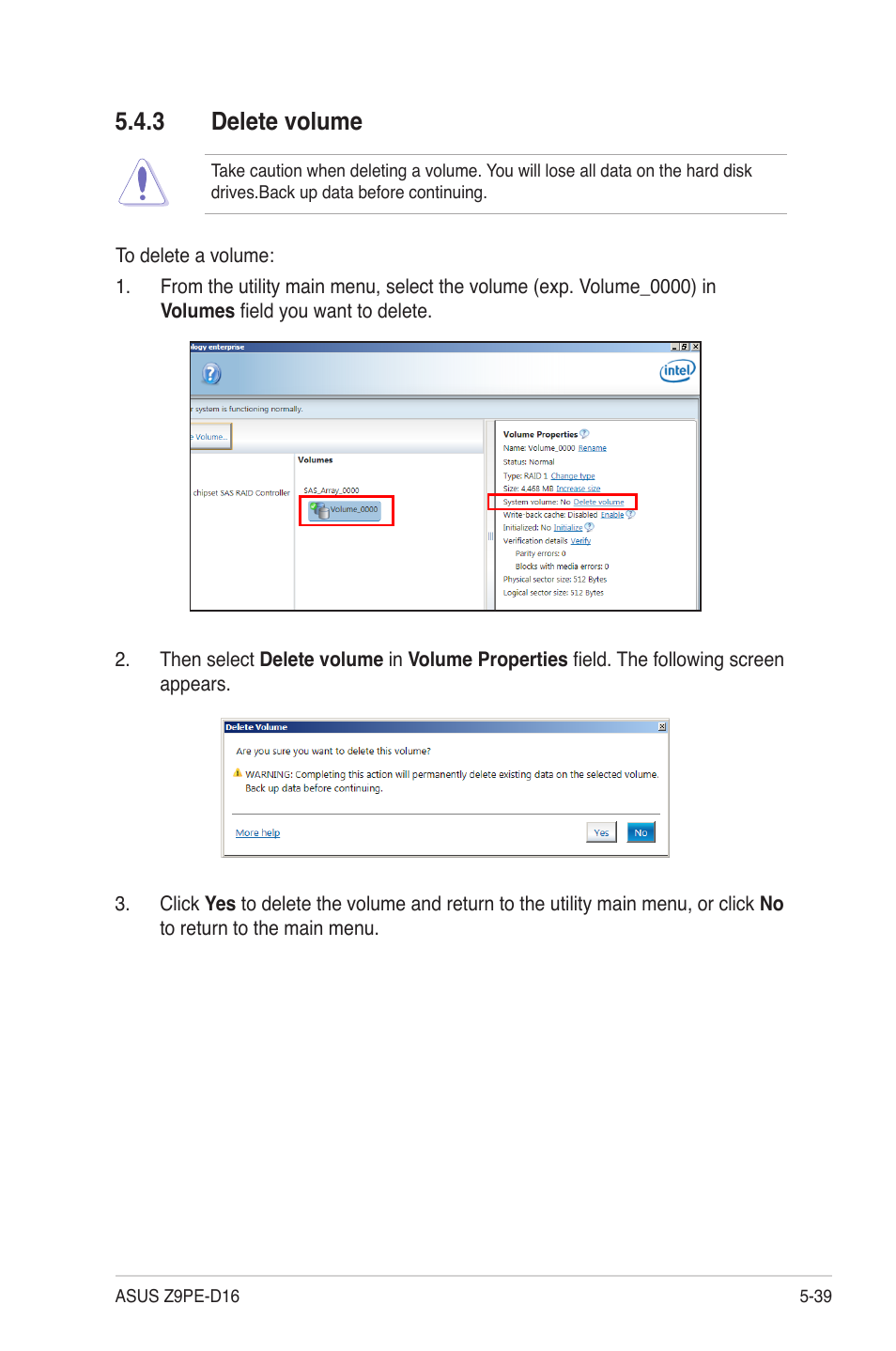 3 delete volume, Delete volume -39 | Asus Z9PE-D16 User Manual | Page 143 / 184