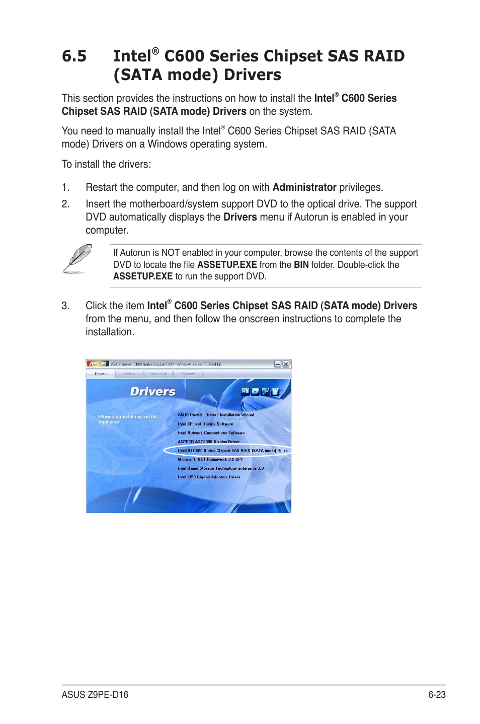 Intel, 5 intel, C600 series chipset sas raid (sata mode) drivers | Asus Z9PE-D16 User Manual | Page 167 / 184