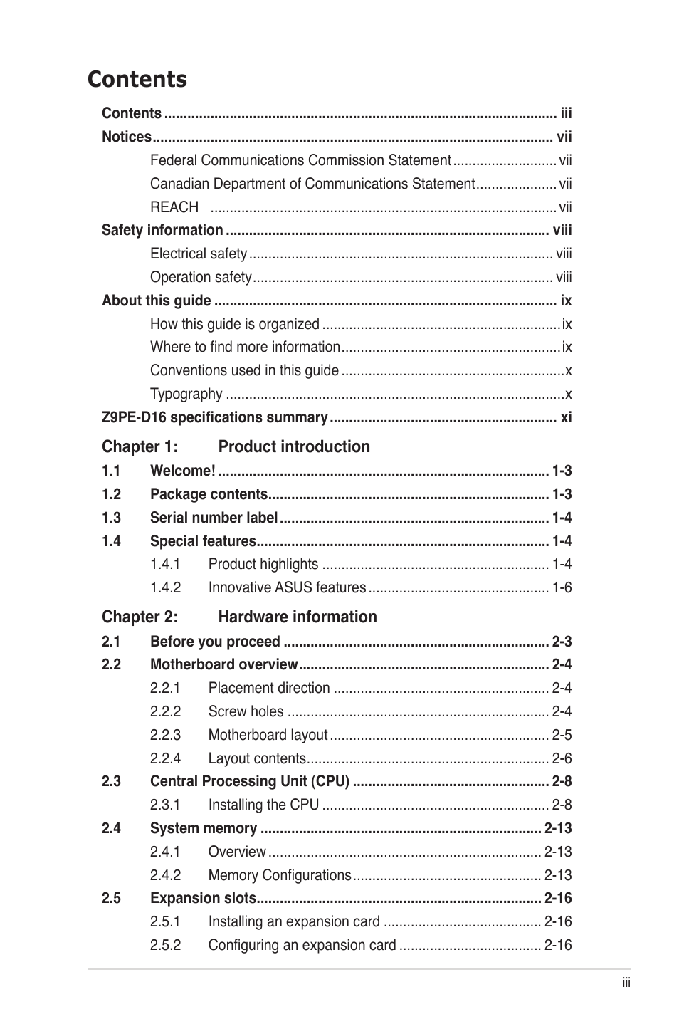 Asus Z9PE-D16 User Manual | Page 3 / 184