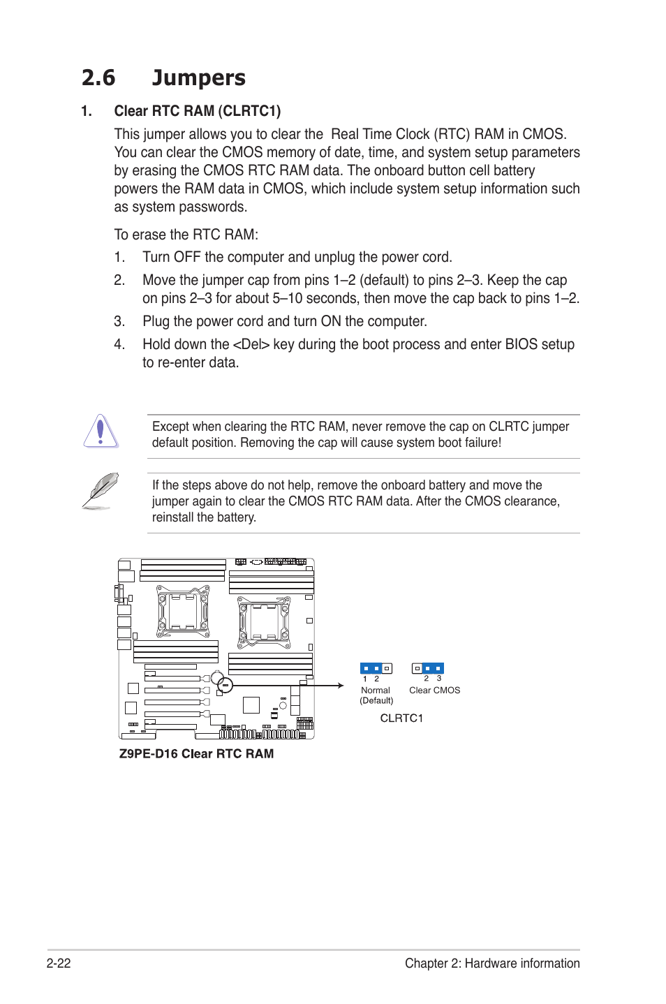 6 jumpers, Jumpers -22 | Asus Z9PE-D16 User Manual | Page 40 / 184