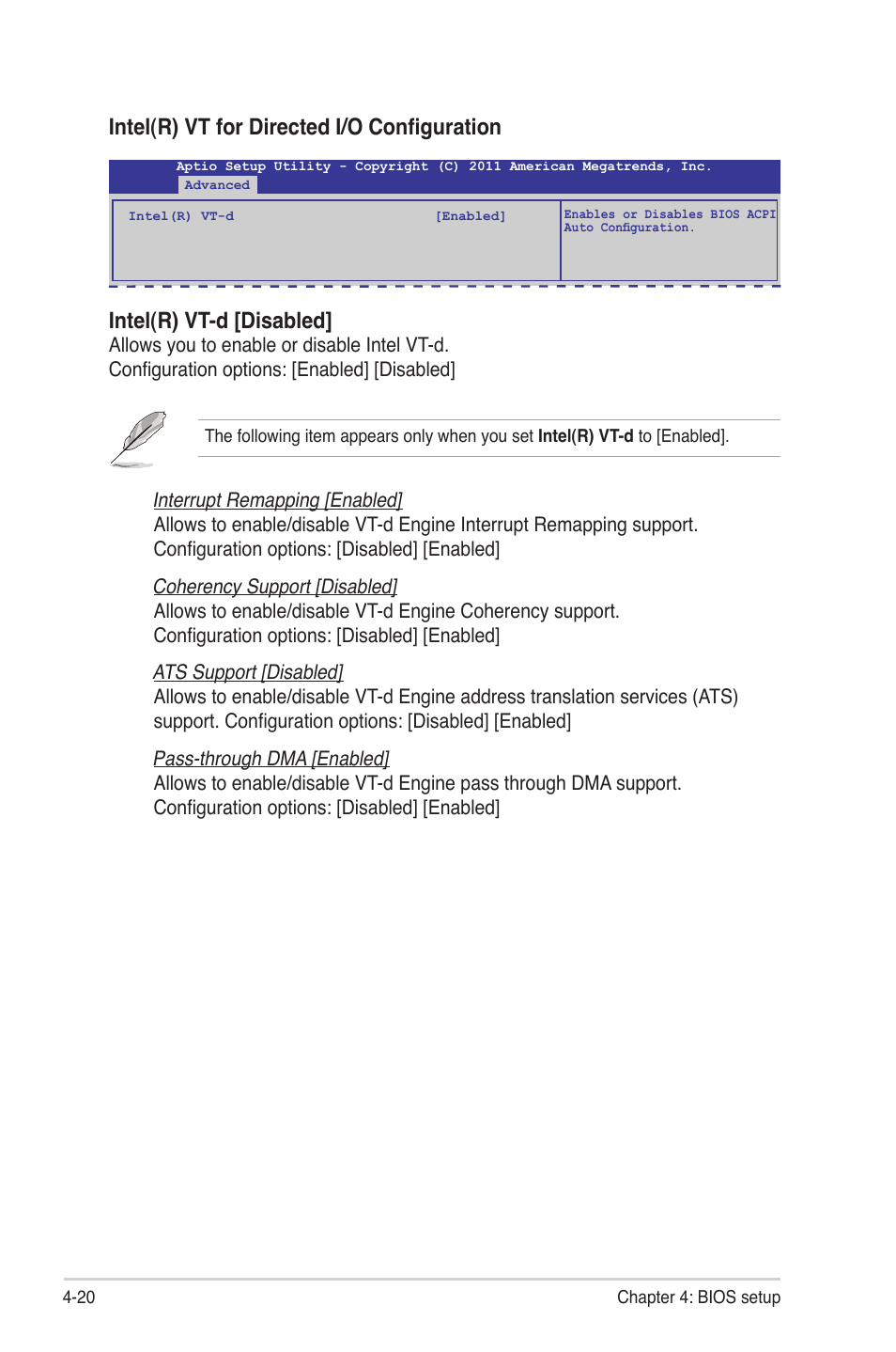 Intel(r) vt-d [disabled, Intel(r) vt for directed i/o configuration | Asus Z9PE-D16 User Manual | Page 76 / 184