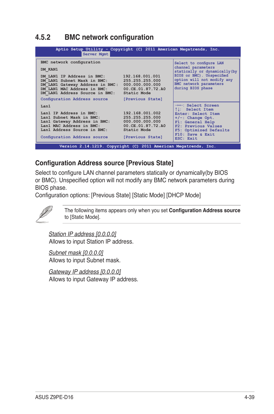 2 bmc network configuration, Bmc network configuration -39, Configuration address source [previous state | Asus Z9PE-D16 User Manual | Page 95 / 184