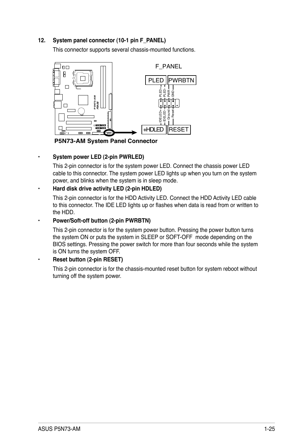 P5n73-am system panel connector f_panel | Asus P5N73-AM User Manual | Page 35 / 60