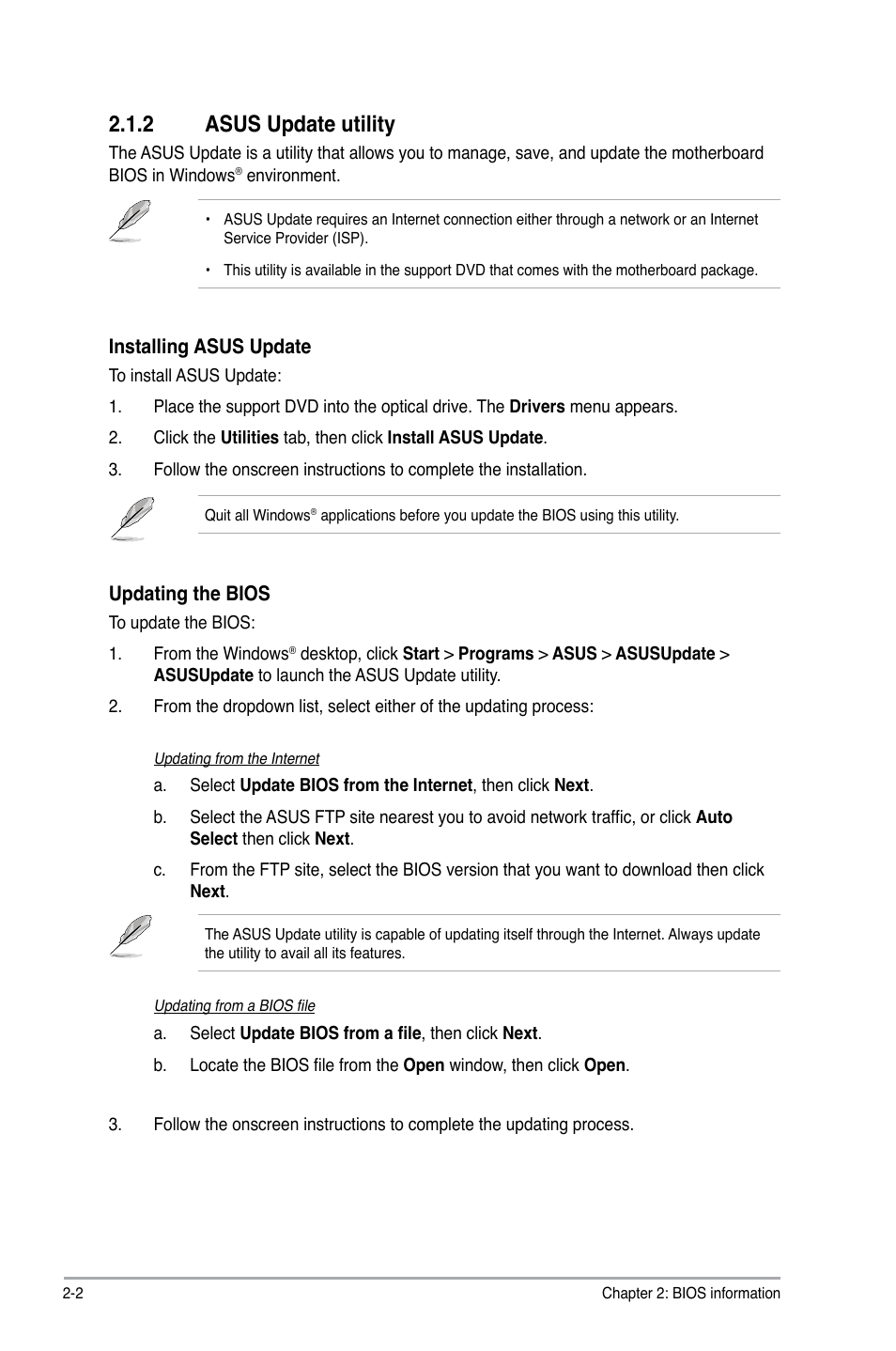 2 asus update utility, Asus update utility -2 | Asus P5N73-AM User Manual | Page 38 / 60