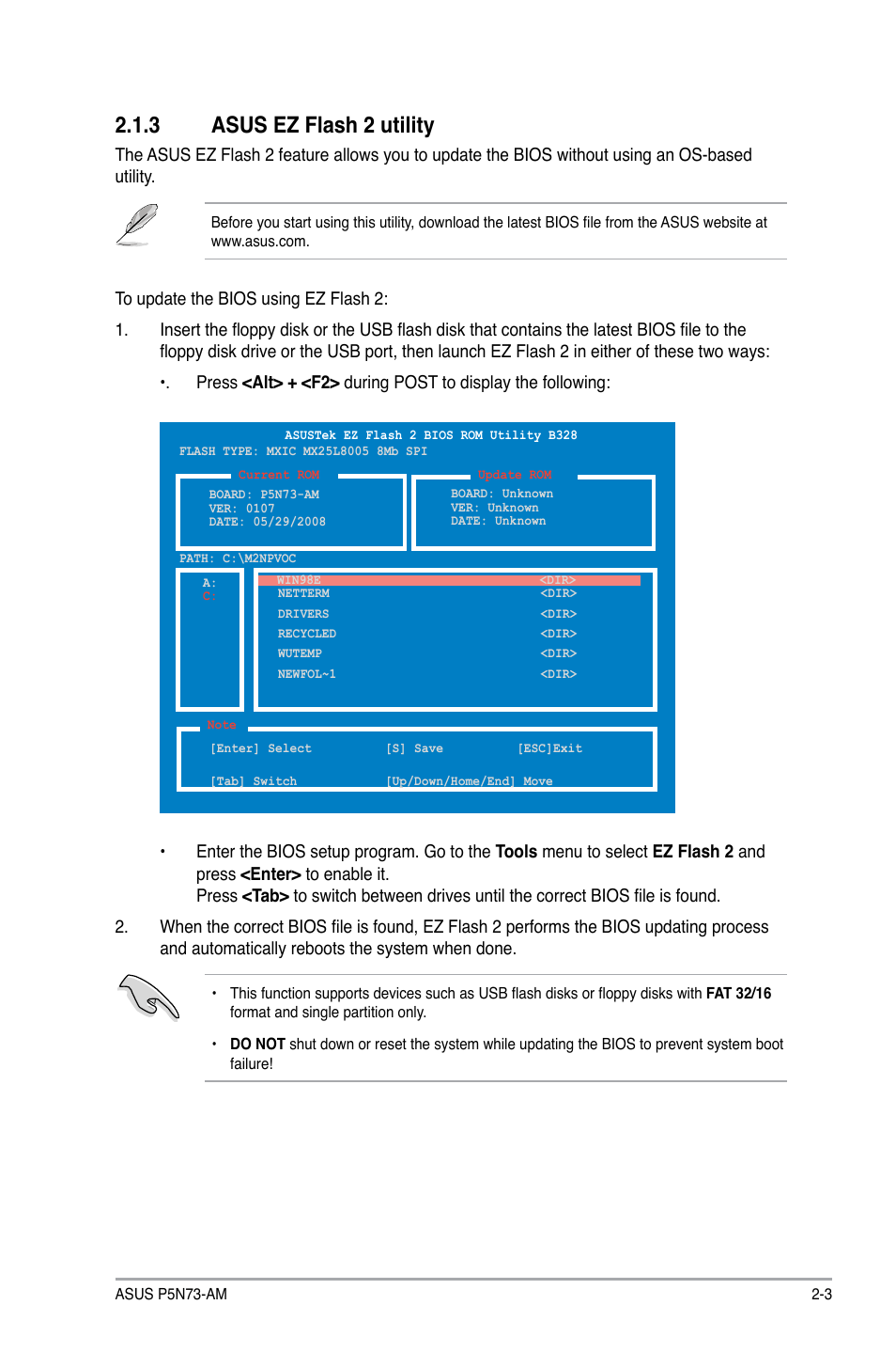 3 asus ez flash 2 utility, Asus ez flash 2 utility -3 | Asus P5N73-AM User Manual | Page 39 / 60