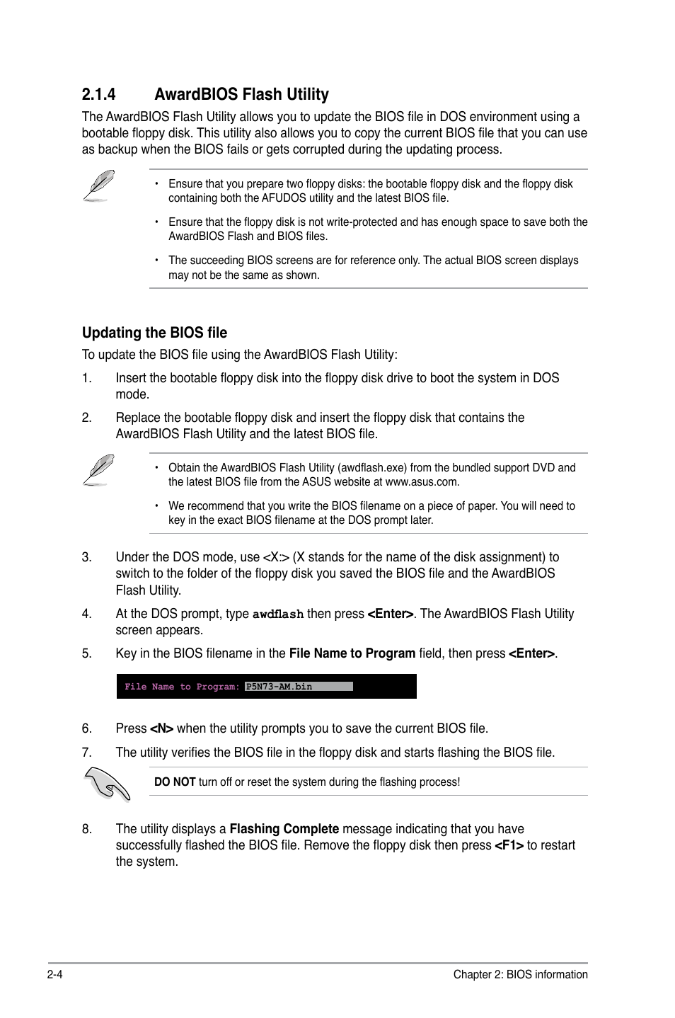 4 awardbios flash utility, Awardbios flash utility -4 | Asus P5N73-AM User Manual | Page 40 / 60