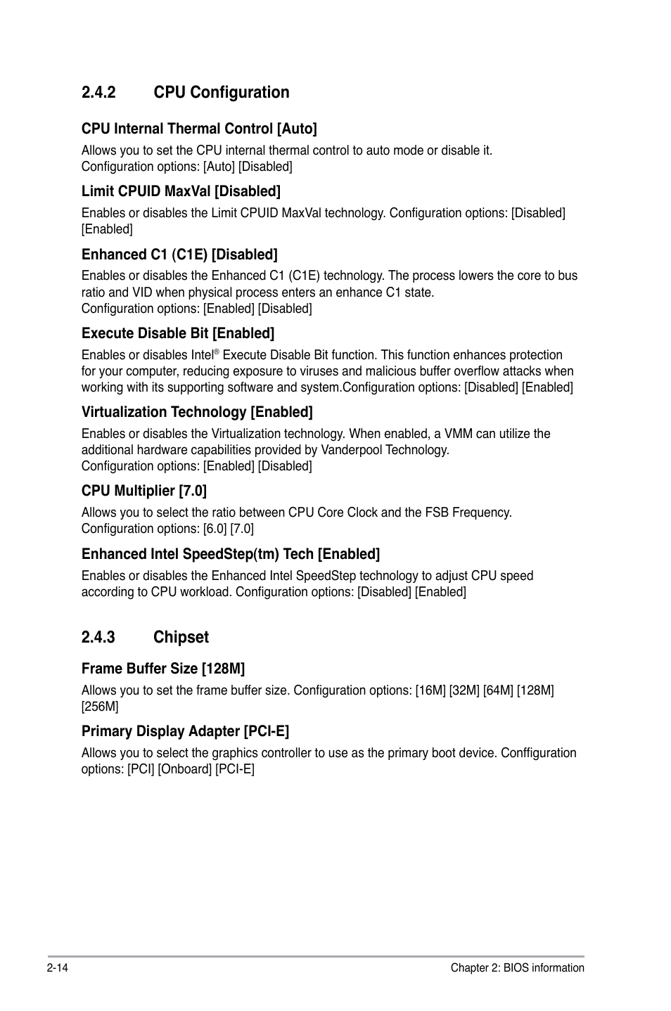 2 cpu configuration, 3 chipset, Cpu configuration -14 | Chipset -14 | Asus P5N73-AM User Manual | Page 50 / 60