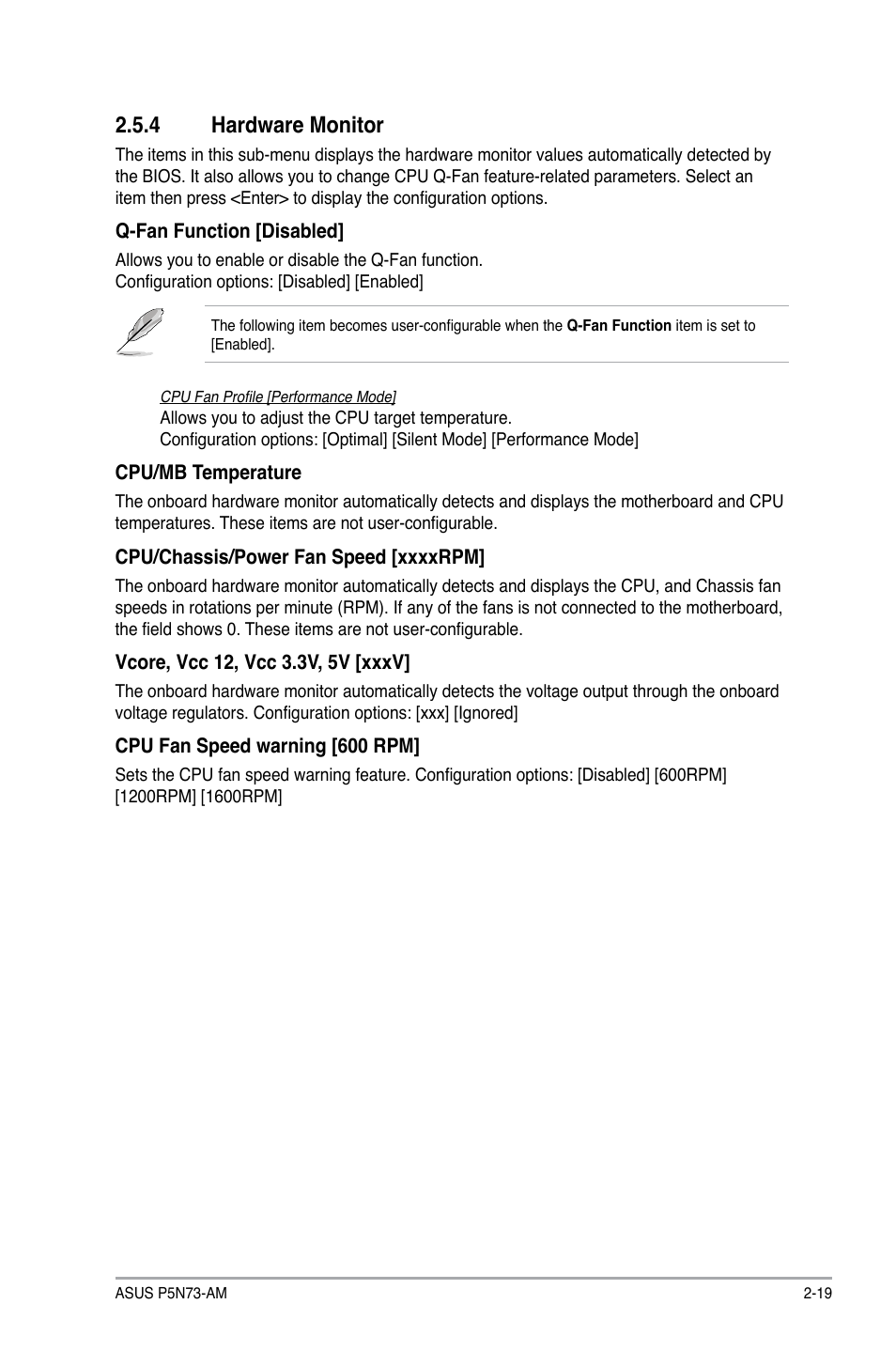 4 hardware monitor, Hardware monitor -19 | Asus P5N73-AM User Manual | Page 55 / 60