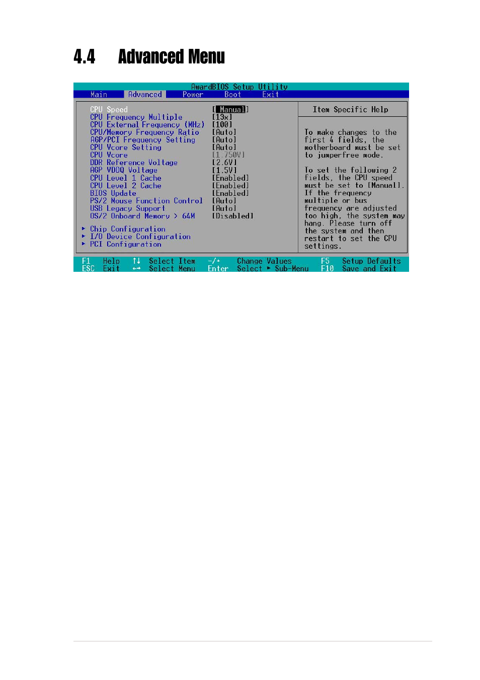 4 advanced menu | Asus P4B533 User Manual | Page 85 / 140