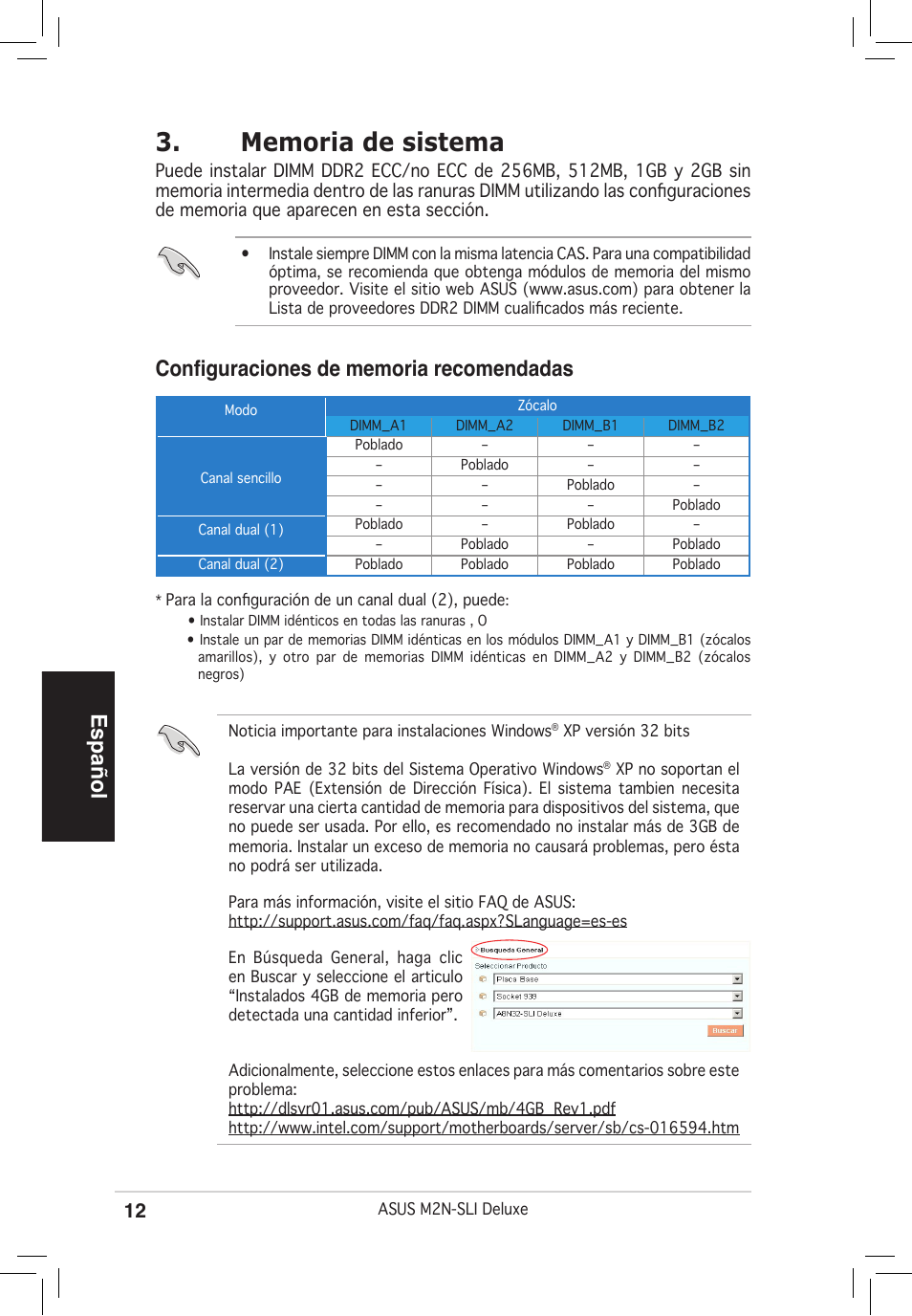 Español | Asus M2N-SLI Deluxe User Manual | Page 12 / 38