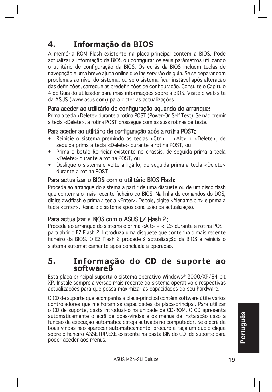 Informação da bios, Informação do cd de suporte ao softwareß, Português | Asus M2N-SLI Deluxe User Manual | Page 19 / 38