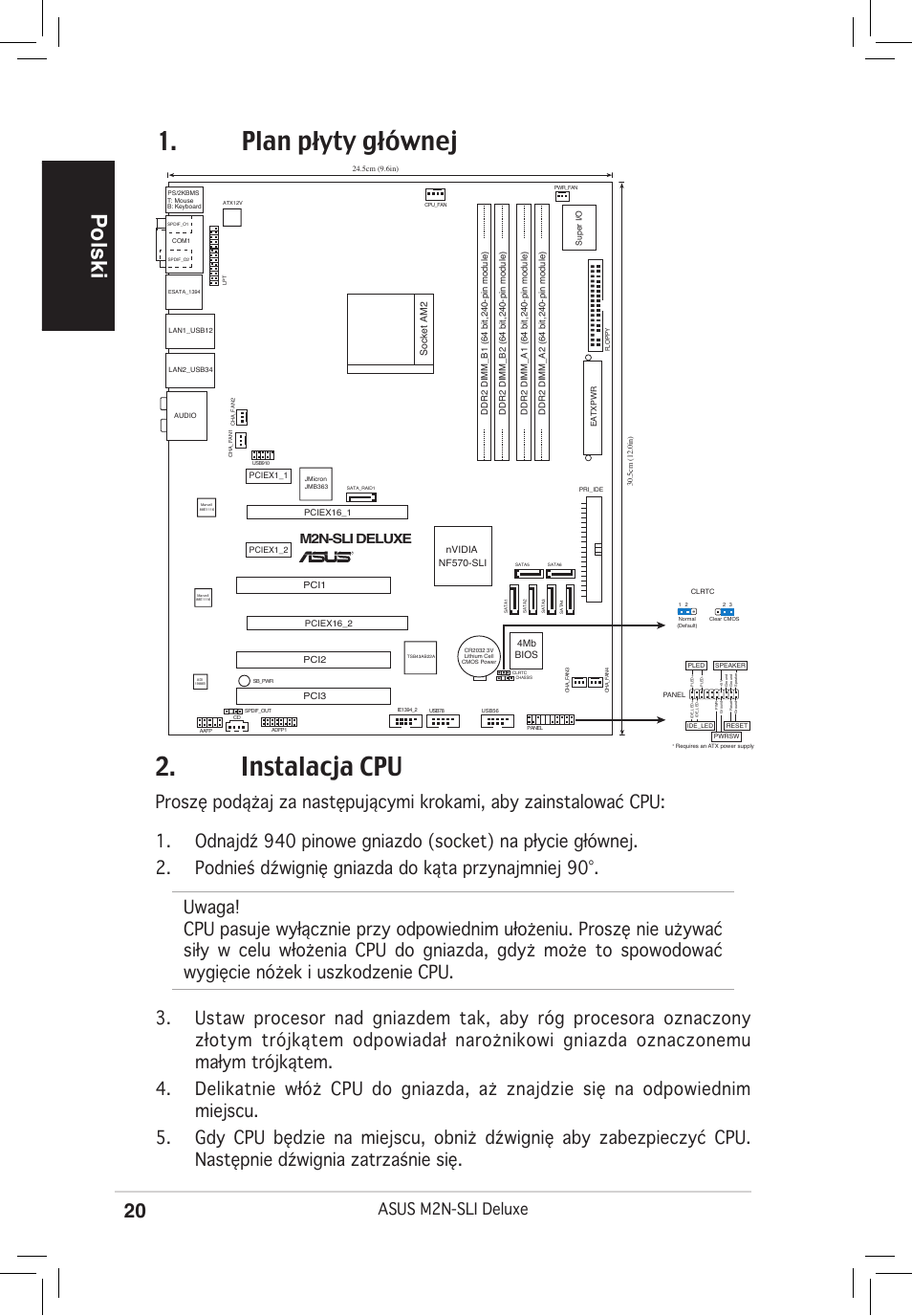 Instalacja cpu, Plan płyty głównej, Polski | Asus m2n-sli deluxe, M2n-sli deluxe | Asus M2N-SLI Deluxe User Manual | Page 20 / 38