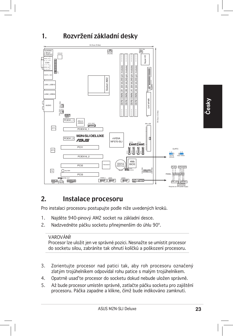 Instalace procesoru, Rozvržení základní desky, Česky | Asus m2n-sli deluxe, M2n-sli deluxe | Asus M2N-SLI Deluxe User Manual | Page 23 / 38