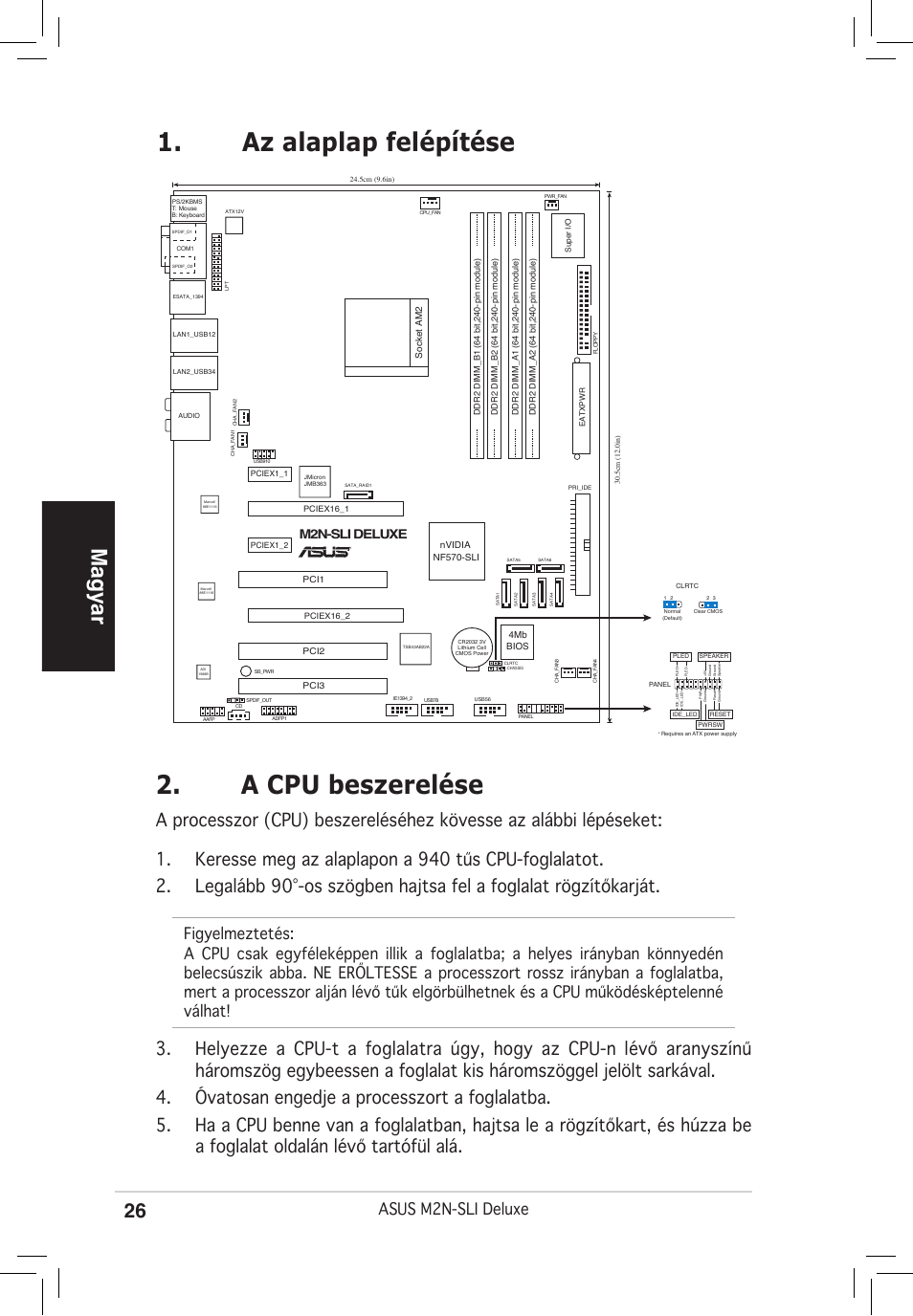 A cpu beszerelése, Az alaplap felépítése, Magyar | Asus m2n-sli deluxe, M2n-sli deluxe | Asus M2N-SLI Deluxe User Manual | Page 26 / 38