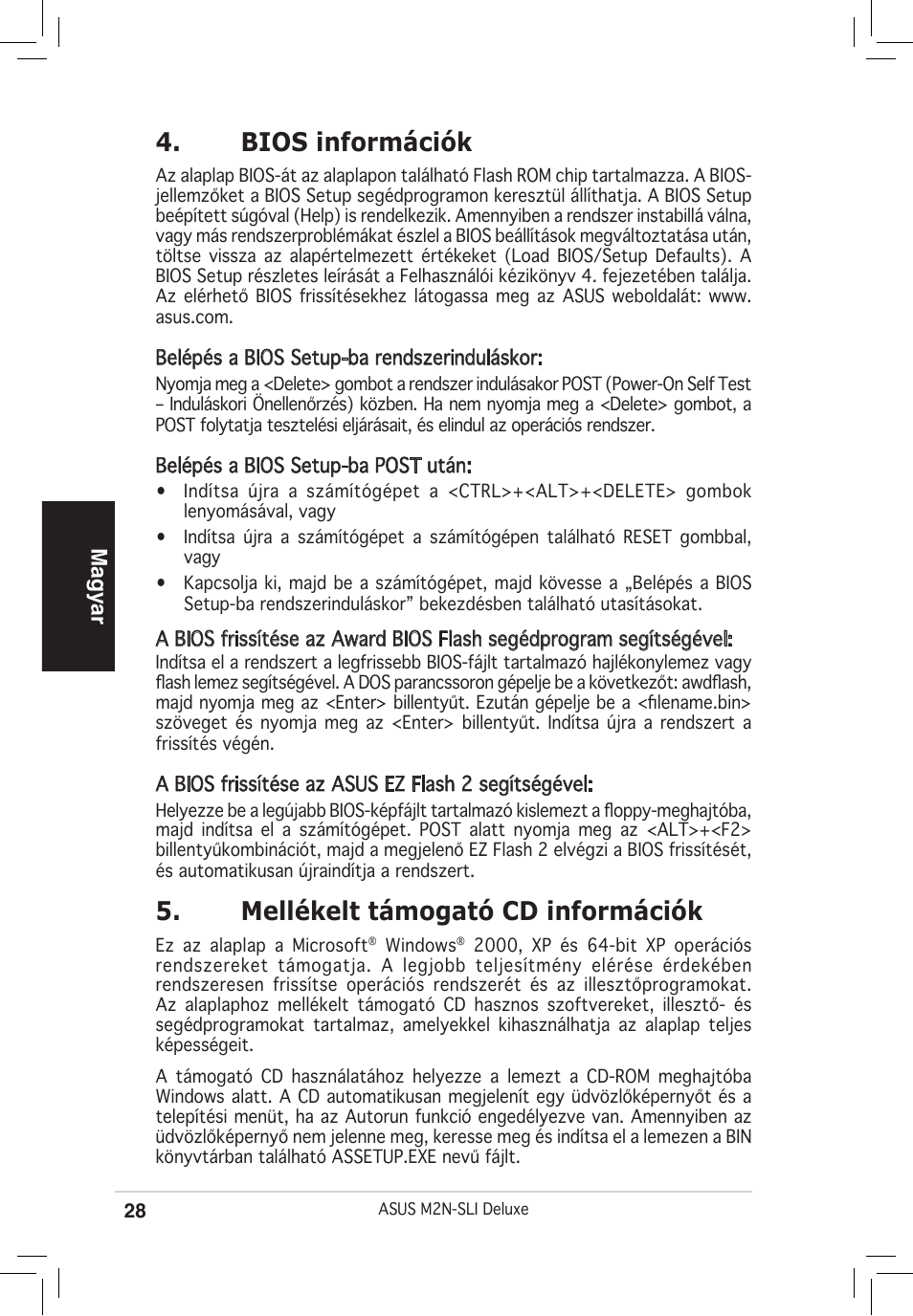 Bios információk, Mellékelt támogató cd információk, Magyar | Asus M2N-SLI Deluxe User Manual | Page 28 / 38