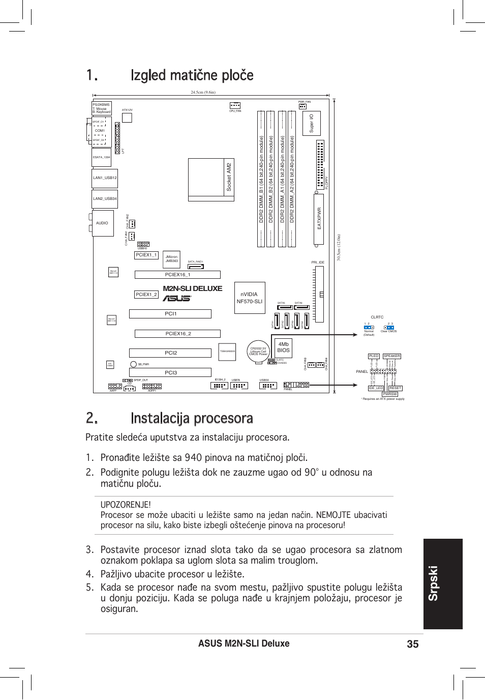 Izgled matične ploče 2. instalacija procesora, Srpski, Asus m2n-sli deluxe | M2n-sli deluxe | Asus M2N-SLI Deluxe User Manual | Page 35 / 38