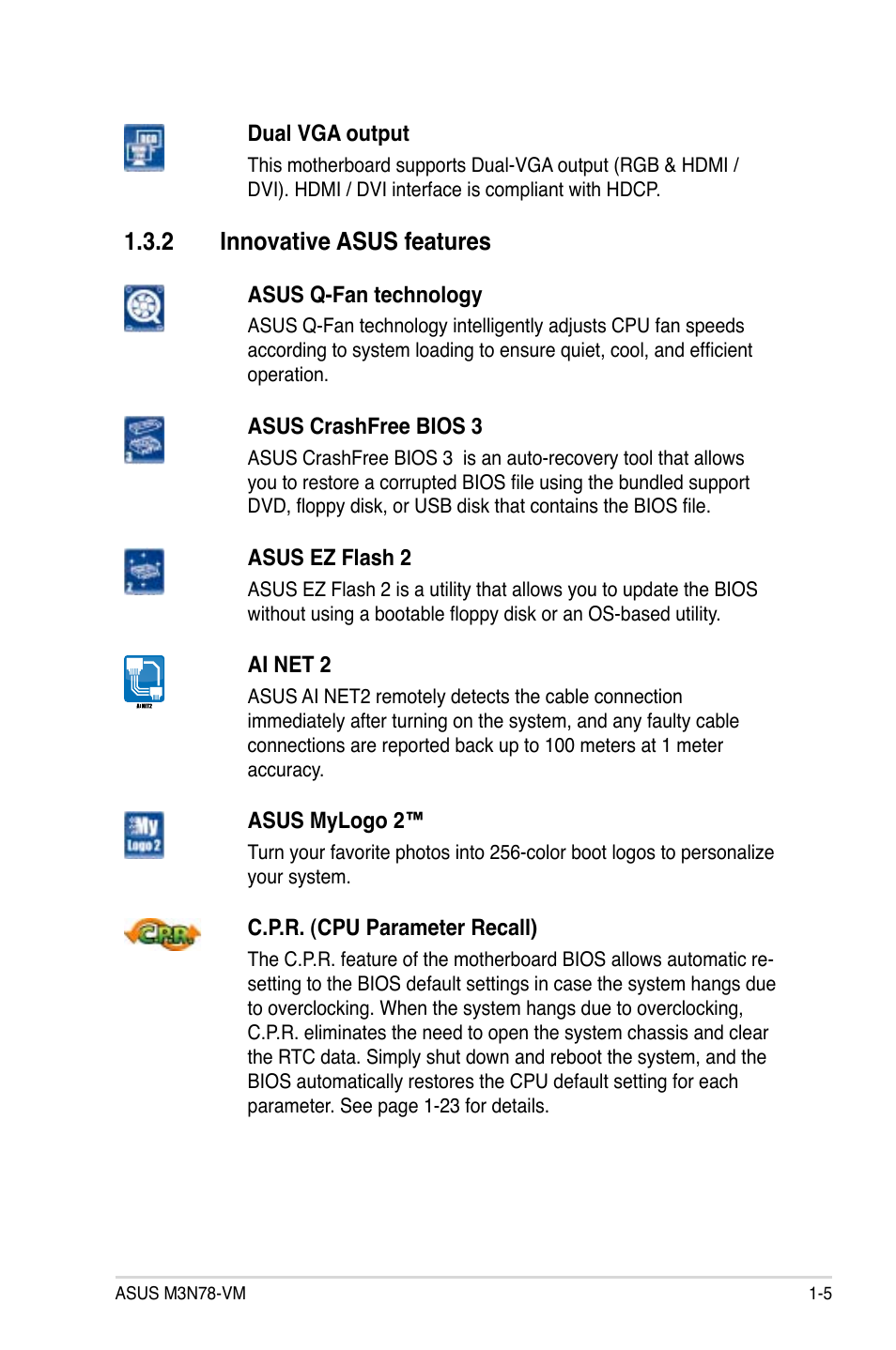 2 innovative asus features, Innovative asus features -5 | Asus M3N78-VM User Manual | Page 17 / 105