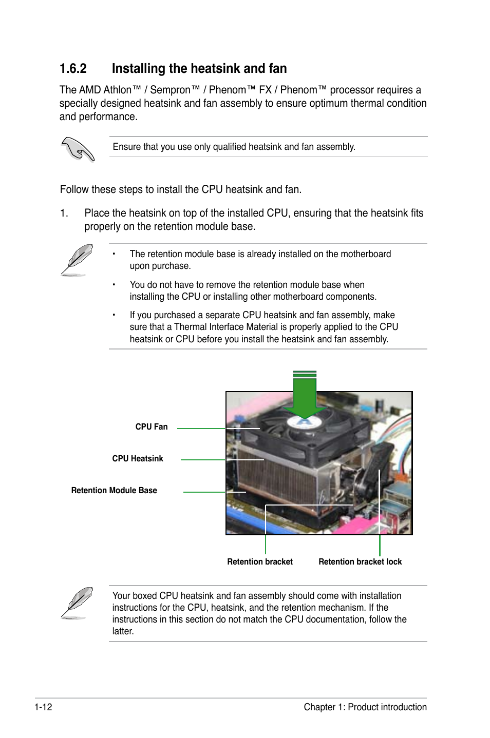 2 installing the heatsink and fan, Installing the heatsink and fan -12 | Asus M3N78-VM User Manual | Page 24 / 105