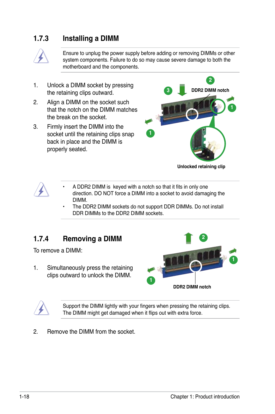 3 installing a dimm, 4 removing a dimm, Installing a dimm -18 | Removing a dimm -18 | Asus M3N78-VM User Manual | Page 30 / 105