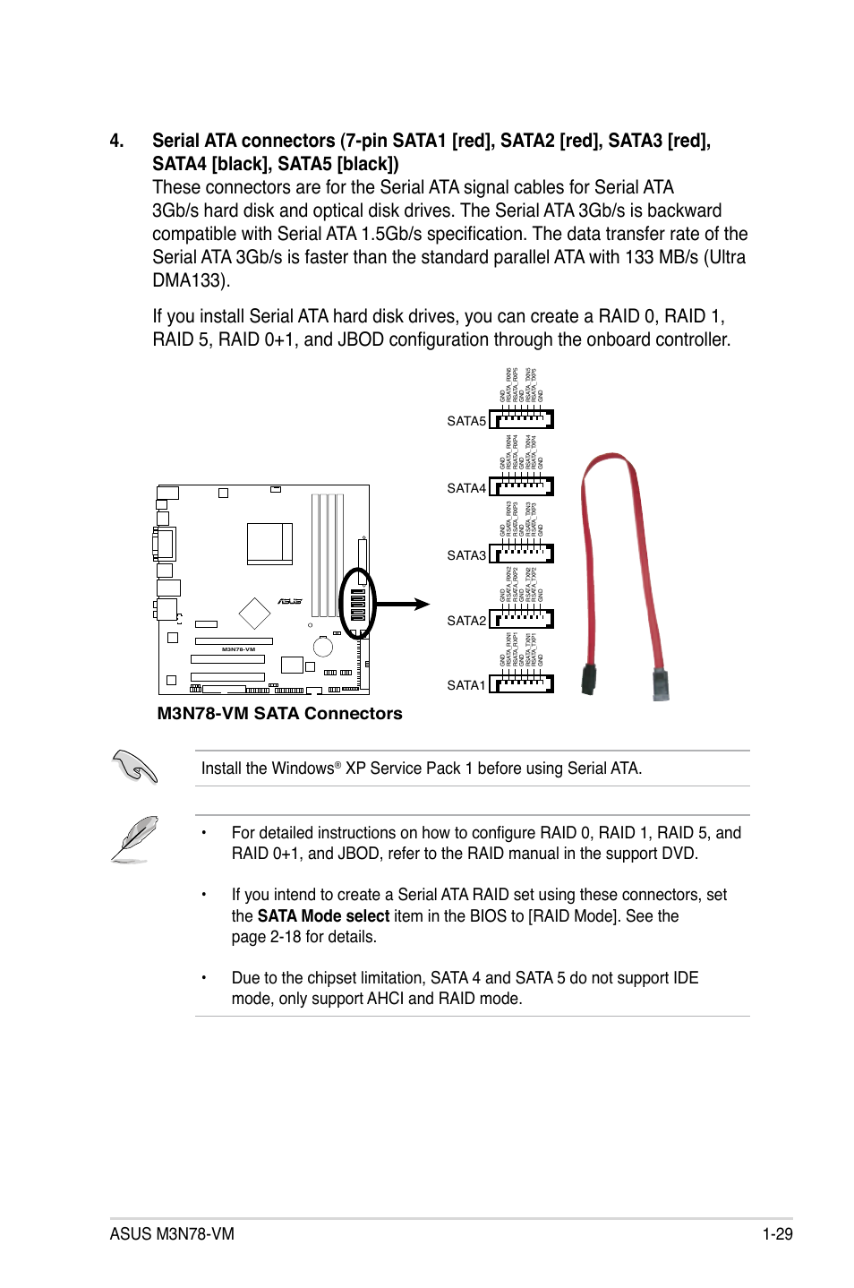Install the windows, M3n78-vm sata connectors, Sata4 | Sata5, Sata3, Sata2, Sata1 | Asus M3N78-VM User Manual | Page 41 / 105